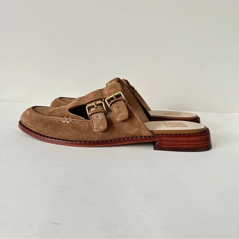 NEW Dolce Vita Haydee Double Buckle Cinnamon Suede Mary Jane Women's Mule, Sz 9 - Picture 1 of 11